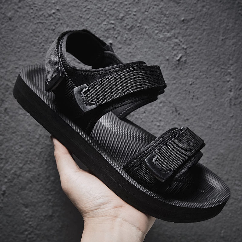 Men Shoes Velcro - Sandálias planas ajustáveis para pé largo,