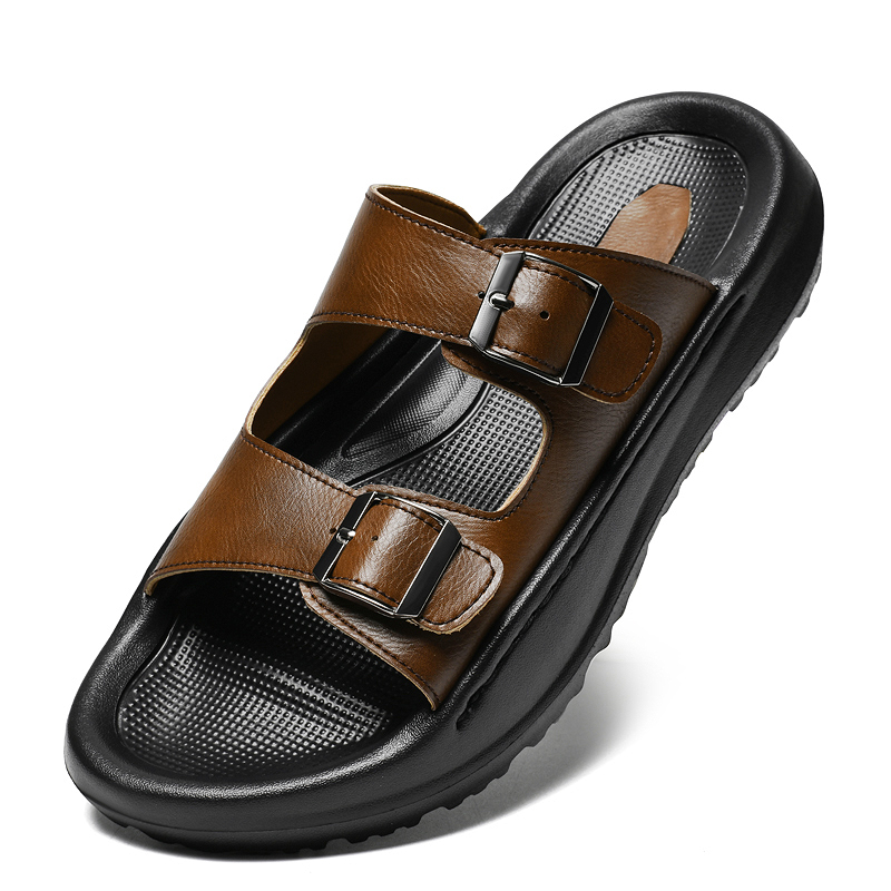 Men Shoes Velcro - Sandálias masculinas de couro com fivela
